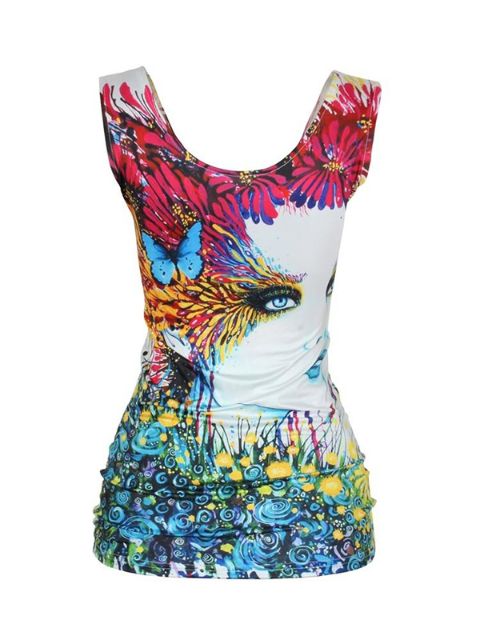 Sumartíska Vatnslitaprentun Fegurðarprentun Ermalausir bolir Tunnir vesti T-shirts Shirts_Trq