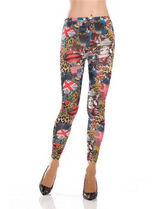 Estampado gótico punky de las mujeres Legging delgado sin pies del tobillo