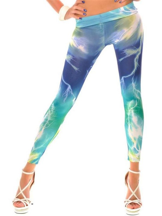 Frauen Blau Lightning Print Schlank Footless Knöchel Länge Legging