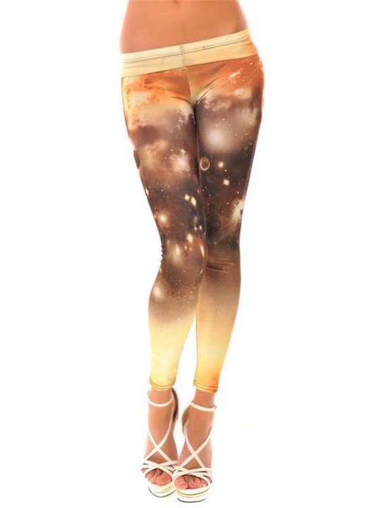 O amarelo de Cosmo das mulheres imprime leggings apertados elásticos da impressão de Digitas