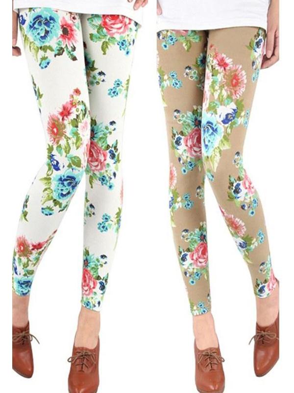 Vintage Fashion Floral Print Retro Stretchy Tights Pants Leggings