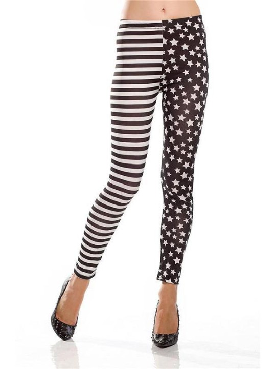 Stjörnur og rönd kvenna, svart og hvítt prentað teygjanlegt sokkabuxur, buxur