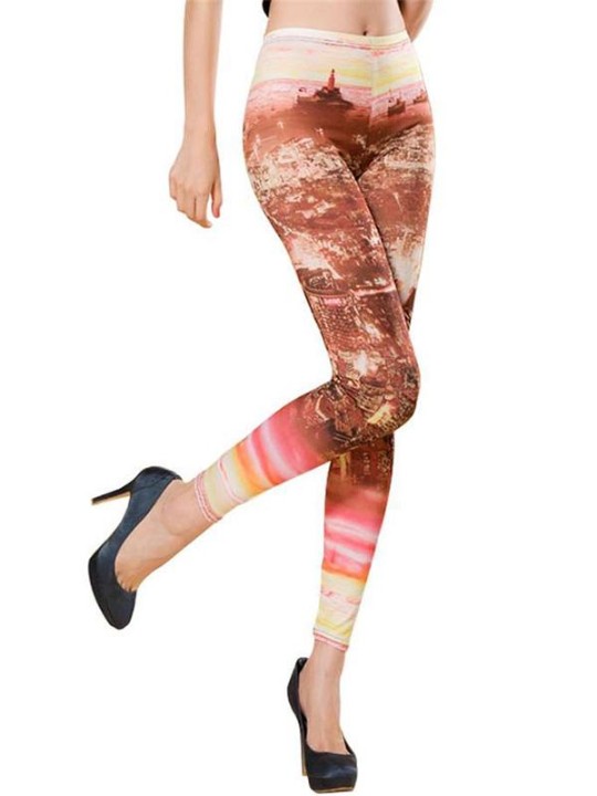 Magro das mulheres vista da cidade cosmo impressão mulheres calças justas calças leggings