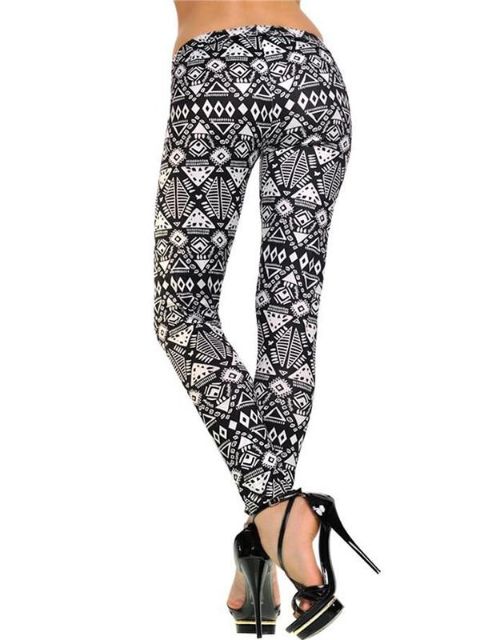 Naisten mustat Aztec Print Leggings -housut, joustavat