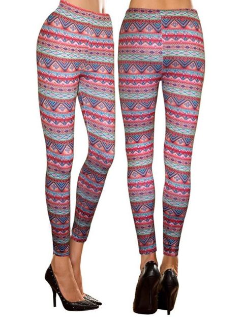 Mode Kvinnor flerfärgad Waves Mönster leggings Mager fotlösa byxor