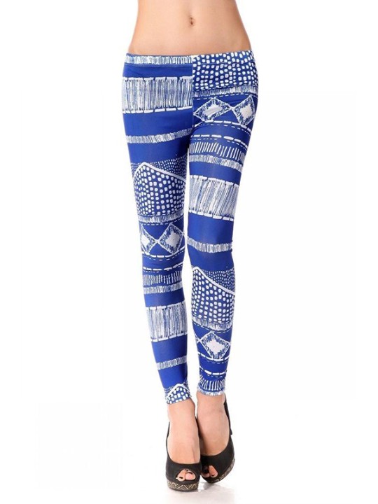 Fashion Celeb Inspired Blue / Black Aztec Women Tights Byxor Leggings O / S
