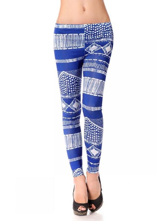 Fashion Celeb Inspired Blue Aztec Women Tights Byxor Leggings