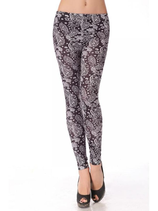 Mode Celeb Inspirerad Svart Paisley Print Dam Tights Byxor Leggings