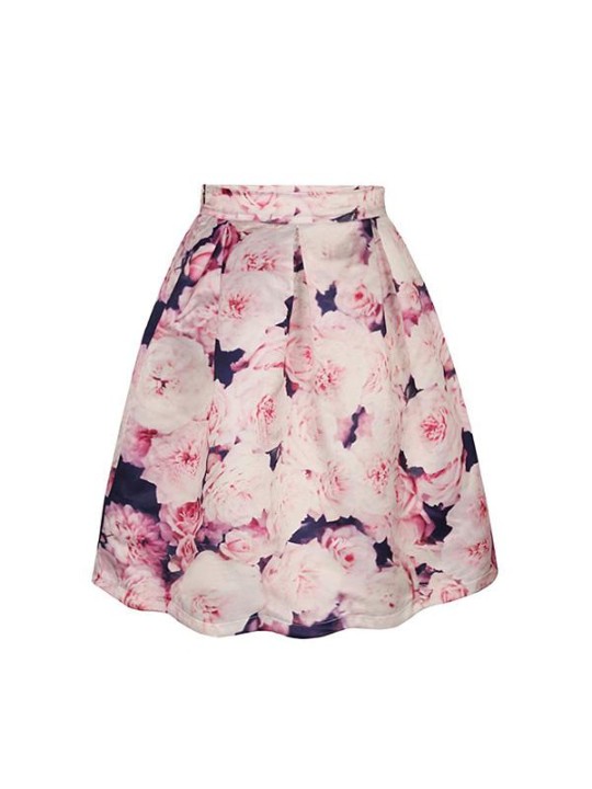 Vintage Rockability Blossom Beauty Flower Print Short Dress Mini Skirt Flared Pleated
