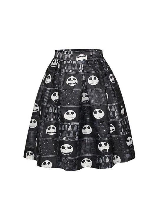 Punk Style Rockability Cute Skull Print Short Dress Mini Skirt Flared Pleated