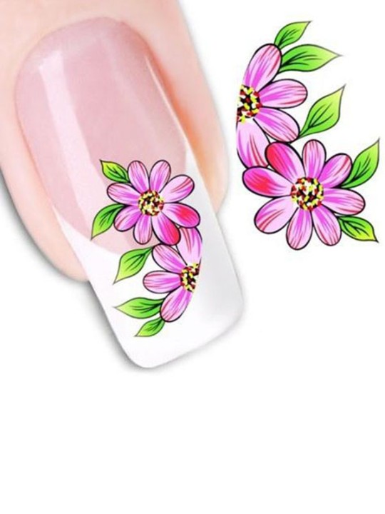 Women's Fashion One Sheet Pink Flowers Floral Nail Art Stickers Decals Decorations
