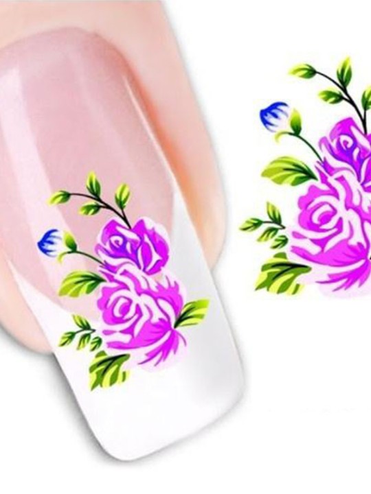 Tíska kvenna Eitt blað Purple Floral Nail Art Límmiðar Decals Skreytingar