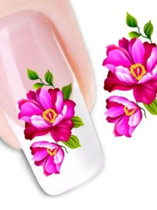Moda feminina de uma folha de flor vermelha Nail Art Stickers Decalques Decorações
