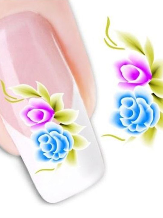 Moda Mujer Una Hoja Azul Flores Floral Nail Art Stickers Calcomanías Decoraciones
