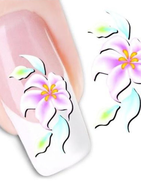 Dammodell Ett ark Lila blommor Blommiga nagelkonstklistermärken Dekaler Dekorationer