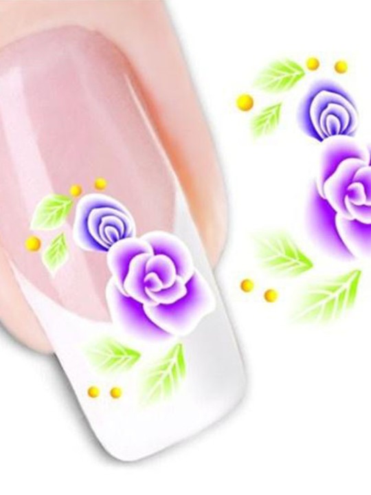 Dammodell Ett ark Lila blommor Blommiga nagelkonstklistermärken Dekaler Dekorationer