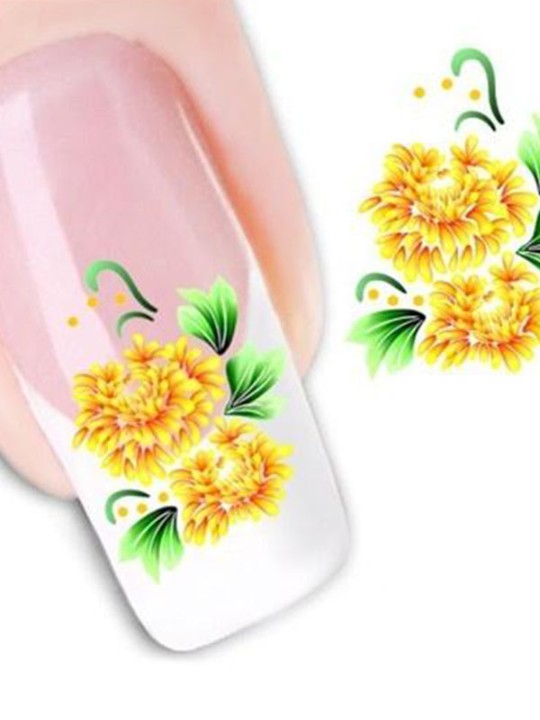 Moda Mujer Una Hoja Naranja Flores Floral Nail Art Stickers Calcomanías Decoraciones
