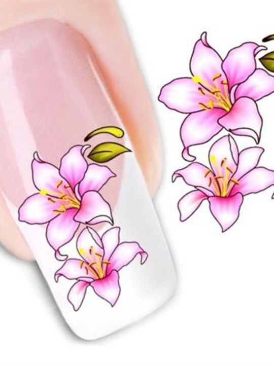 Damemode Et ark Hot Pink Flowers Floral Nail Art Stickers Dekaler Dekorationer