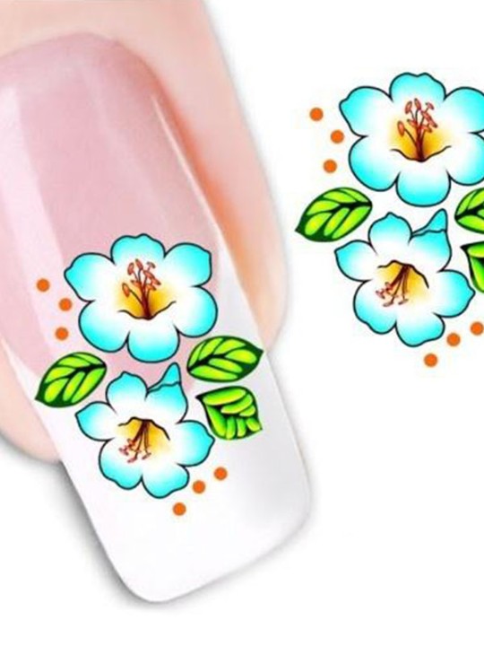 Women's Fashion One Sheet Blue Flowers Floral Nail Art Stickers Decals Decorations