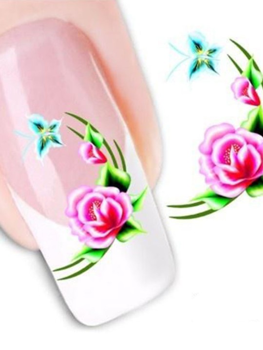 Kvinnors tillbehör Ett ark varmrosa blommor blommiga nagelkonstklistermärken dekaler dekorationer