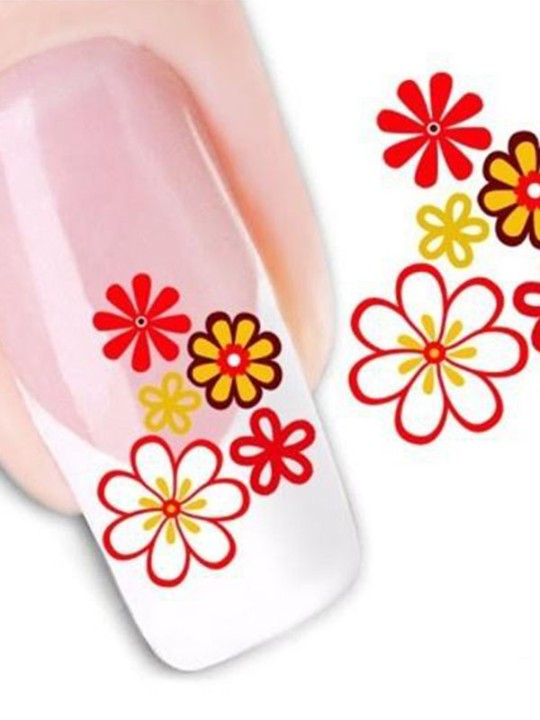 Dammodell Ett blad Orange blommor Blommiga nagelkonst Klistermärken Dekaler Dekorationer