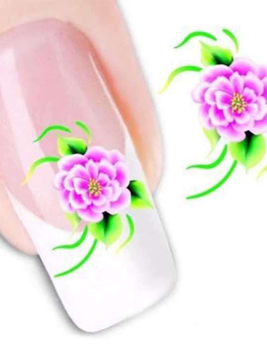Kvinnors tillbehör Ett ark Lila blommor Blommor Nail Art Stickers Dekaler Dekorationer