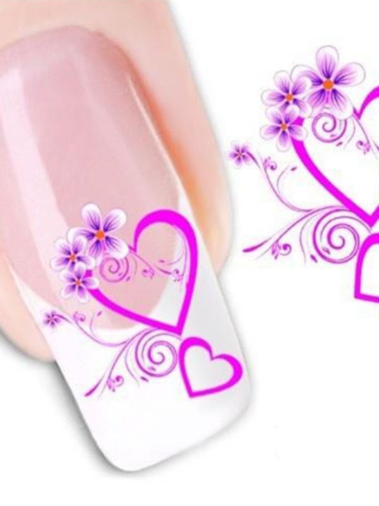 Moda feminina de uma folha Hot Pink Heart Nail Art Stickers Decalques Decorações