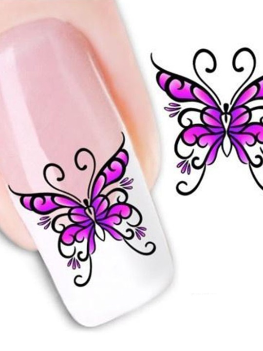 Dammodell Ett ark lila fjäril Nagelkonst Klistermärken Dekaler Dekorationer