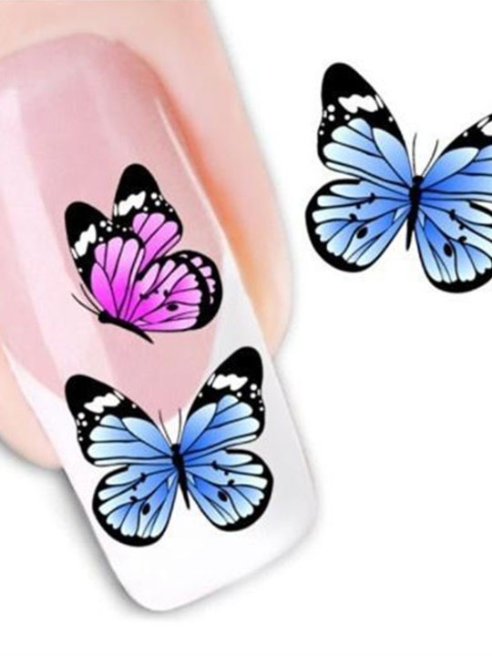 Tíska kvenna Eitt blað Litrík fiðrildi naglalist Límmiðar Decals Skreytingar