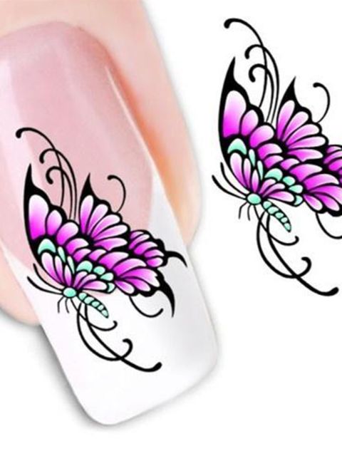 Frauen Accessoire Ein Blatt Lila Schmetterling Nail Art Aufkleber Decals Dekorationen