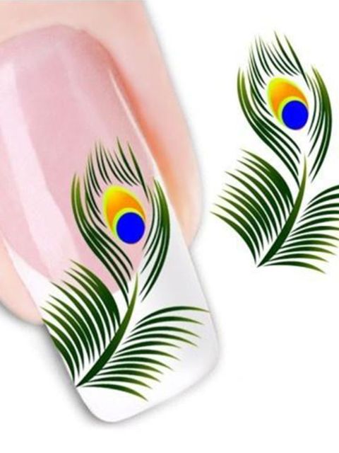 Acessório das mulheres uma folha verde Pavão Nail Art Stickers Decalques Decorações