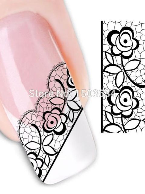 Nytt mode 3D svart spetsblomma Nagelkonst klistermärken Dekaler för nageltips dekorationsverktyg