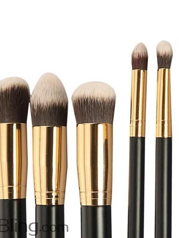 10st Black Golden Makeup Cosmetic Blush Brush Eyebrow Foundation Powder Brushes Kit