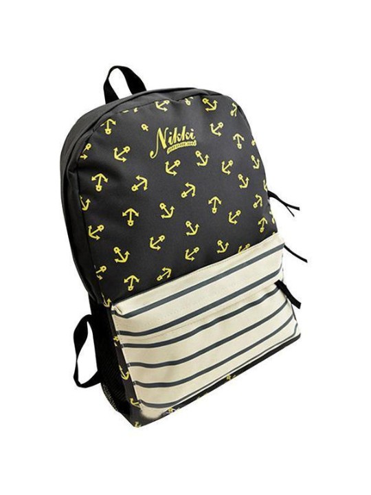 Casual lærred rygsæk marineblå stil bogtaske til kvinder Double Shouler skoletasker (sort)