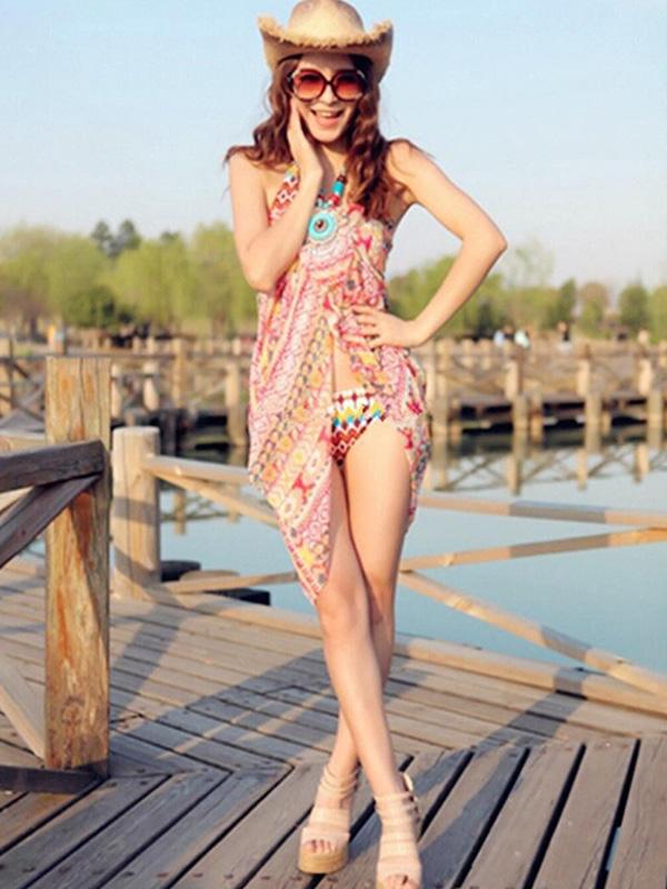 Dömutíska Vintage Prentuð Chiffon Scraves Sumar Bohemian Beach Dress Bikini yfirbreiðslu handklæði