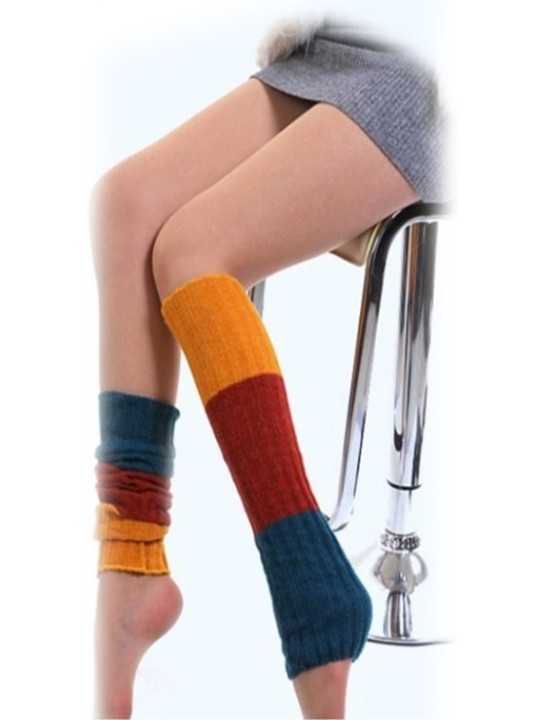 Paire de mode pour femmes tricot Crochet rayé Patchwork hiver jambières longues Leggings chaussettes