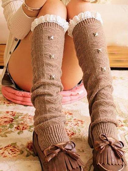 Paire de mode pour femmes tricot Crochet dentelle hiver jambières longues leggings chaussettes