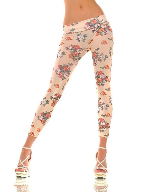 Trendy Celeb Inspired 60s' 70s' Floral Print Retro Stretchy Leggings Pants Tights
