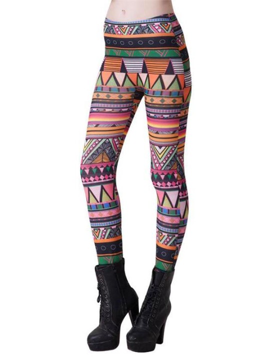 Vintage Aztec Pattern Tie Dye kvenna, teiknimynd, teygjanlegt sokkabuxur, leggingsbuxur