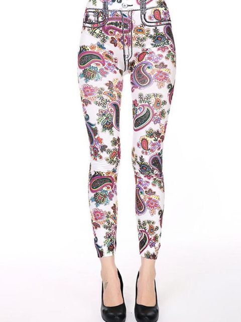 Naisten muoti Digitaalinen 3D Vintage Paisley-painetut ohuet leggingsit housut Joustavat tiukat housut