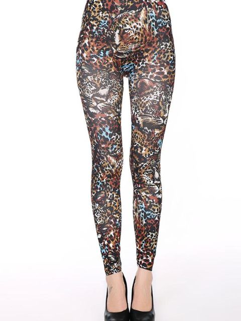 Femmes Mode Numérique 3D Imprimé Léopard Slim Leggings Pantalon Stretchy Pantalon Serré Mode