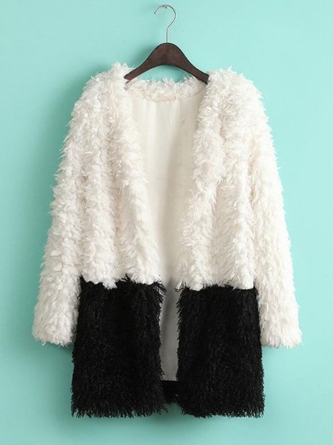 Moda Mujer Invierno Negro Blanco Street Look Faux Lamb Fur Manga larga Chaquetas y Abrigos