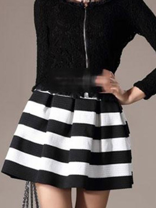 Kvinder Candy Color Stripe Balkjole Høj Talje Sort Hvid Stripe Slim Package Hip Short Mini Nederdele
