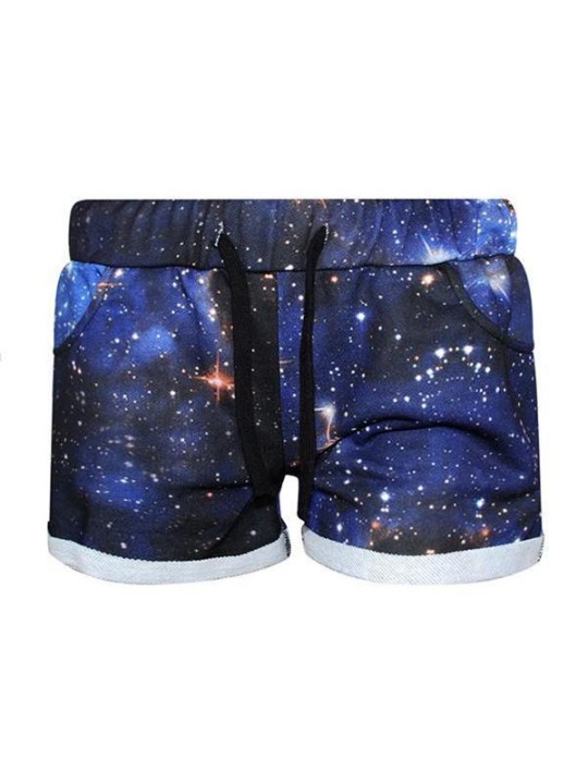 Pantalones cortos de las mujeres de Digitaces 3D Galaxy Print Hip Hop con cintura con cordón