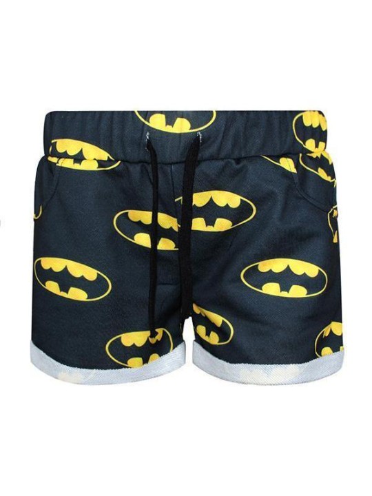 Frauen Digital Black Batman Print Hip Hop Shorts Hosen mit Tunnelzug