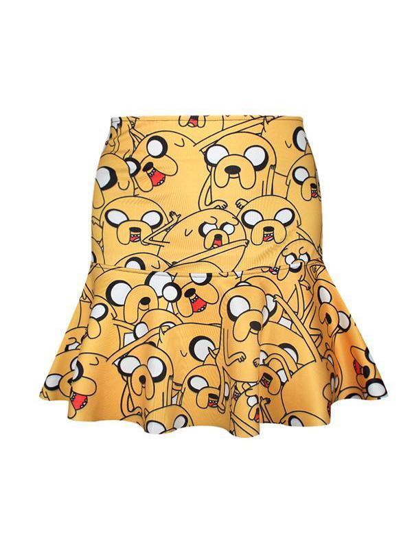 Women's jake Digital Print High Waist Flared Pleated Mini Fishtail skirt (Yellow)