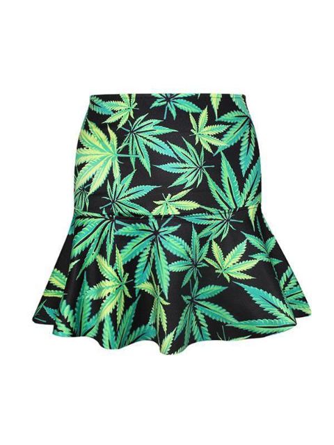 Jupe en queue de poisson plissée évasée taille haute à imprimé numérique Marijuana pour femmes