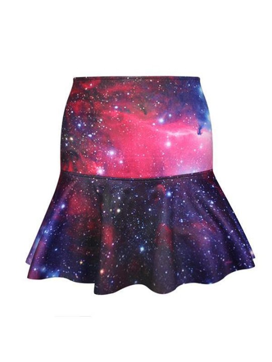 Mini jupe en queue de poisson plissée évasée à taille haute à imprimé numérique pour femmes (violet)