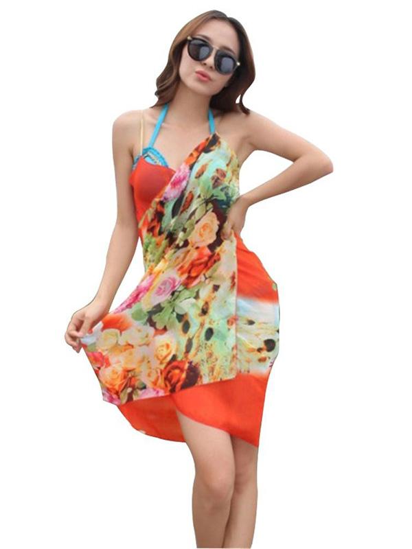 Bohemiska kvinnors sommar spaghtti rem klänning mode blommigt tryck strandhanddukar bikini badkläder täcka upp