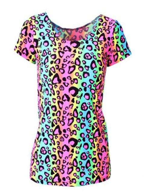 Frauen Pullover Regenbogenflecken Leopard Digitaldruck T-Shirt